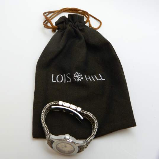 Lois Hill 0026 Watch w/ Scroll Engraved Bezel Sterling Silver Handwoven Textile Weave Band 78.9g image number 1