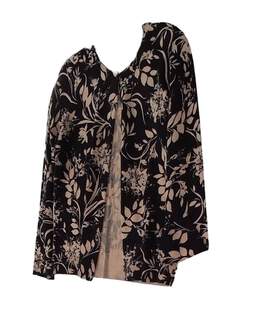 Womens Black Tan Floral Long Sleeve Button Front Cardigan Sweater Size Small alternative image