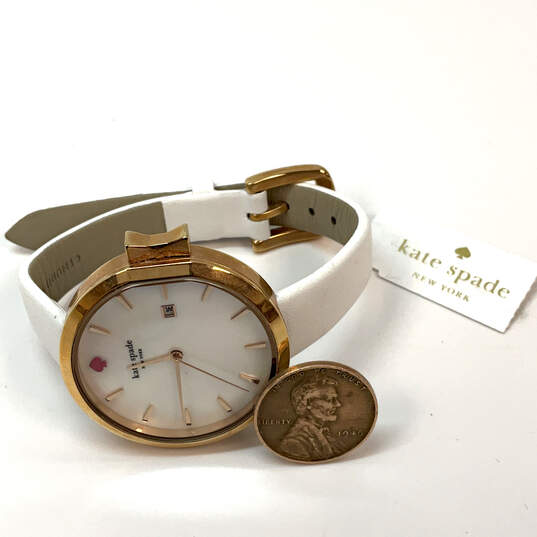 Designer Kate Spade KSW1270 Gold-Tone White Dial Date Analog Wristwatch image number 2