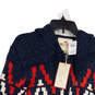 NWT Mens Blue Red Knitted Long Sleeve Hooded Full-Zip Sweater Size Large image number 3
