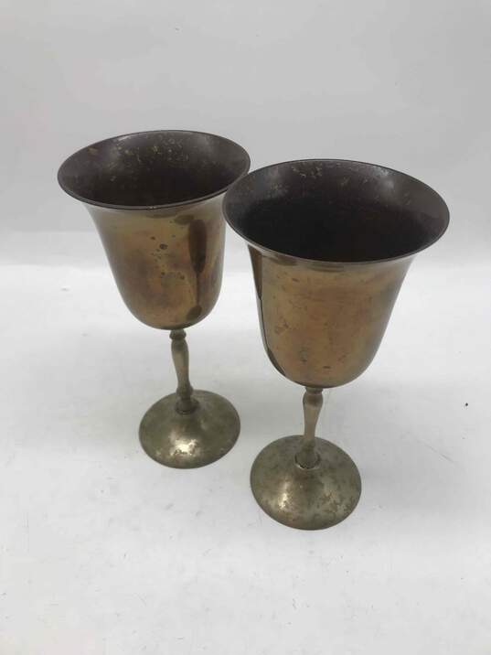 Buy the Set Of 2 Vintage Silver Plated Brass Round Shape Collectible Wine  Goblets