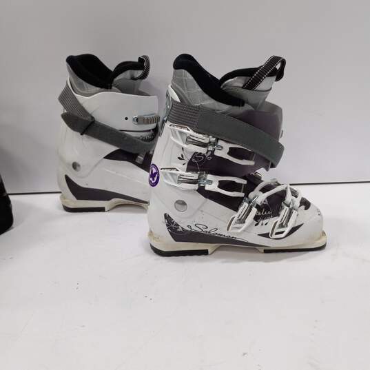 Salomon White Ski Boots w/Carry Bag Women's Size 27/10 image number 4