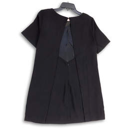 Womens Black Short Sleeve Round Neck Back Zip Mini Dress Size Medium alternative image