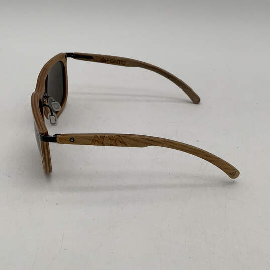 Unisex Brown Wooden Full-Rim Frame Black Lens Classic Square Sunglasses image number 6