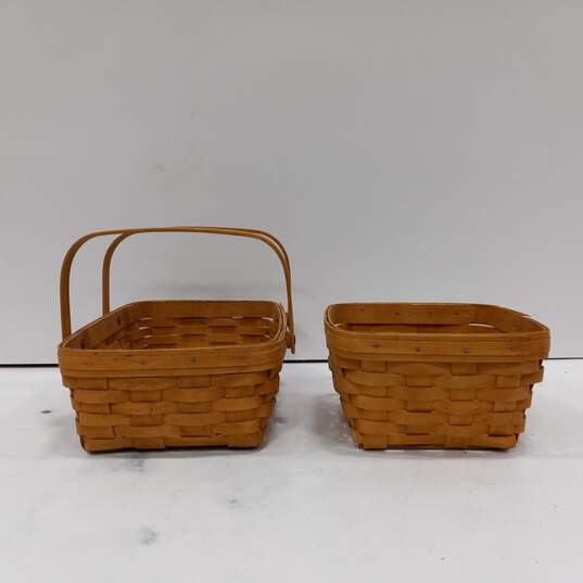 Pair of Brown Longaberger Wicker Baskets image number 3