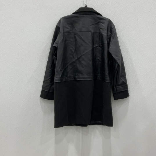 Womens Black Leather Long Sleeve Side Pocket Asymmetric Zip Jacket Size 1 image number 2