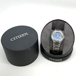 Designer Citizen Eco-Drive Silver-Tone Blue Dial Analog Wristwatch With Box