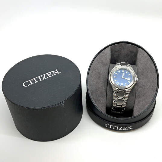 Designer Citizen Eco-Drive Silver-Tone Blue Dial Analog Wristwatch With Box image number 1
