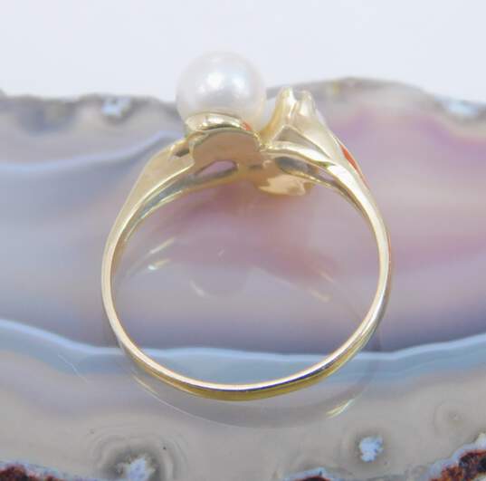 14K Yellow Gold Diamond Accent & Cultured Pearl Ring 2.5g image number 2