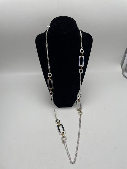 Womens Silver Tone Linked Cable Chain Geometric Style Layered Necklace 54g image number 4