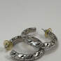 Designer Brighton Silver-Tone Fashionable Etched Pebble Hoop Earrings image number 2
