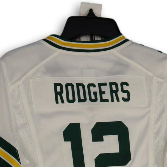 Womens White Green Bay Packers Aaron Rodgers #12 NFL Football Jersey Size M image number 4