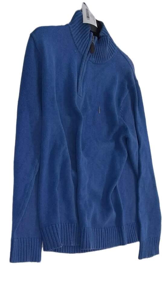 Womens Blue Long Sleeve Collared Zip Up Pullover Sweater Size M image number 3