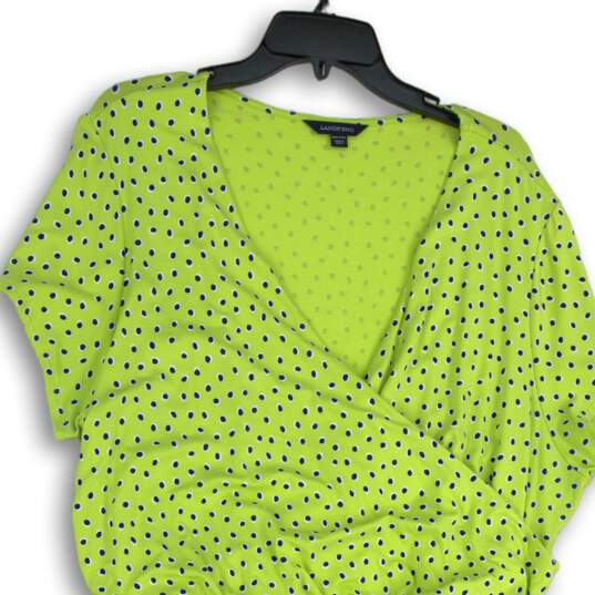 Lands' End Womens Lime Green Blue Polka Dot V-Neck Wrap Dress Size 2X image number 3