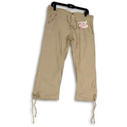 NWT Womens Tan Flat Front Pockets Straight Leg Capri Pants Size Medium