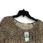 NWT Womens Brown Animal Print Bell Sleeve Pullover Blouse Top Size Large image number 3