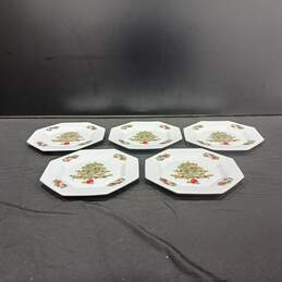 Set of 5 Fairfield Fine China Christmas Tree Peace on Earth Octagonal Salad Plates