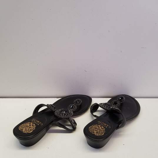 Vince Camuto Black Leather Jeweled Rhinestone T Strap Sandals Flip Flops Shoes Women's Size 8.5 M image number 3