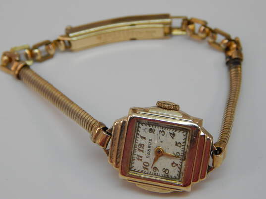 Ladies Vintage Benrus 10K Yellow Gold Case Gold Filled Band 7 Jewels Swiss Watch 11.6g image number 1