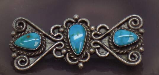 Southwestern Artisan 925 Sterling Silver Faux Turquoise Brooch & Cuff Bracelet 37.2g image number 6