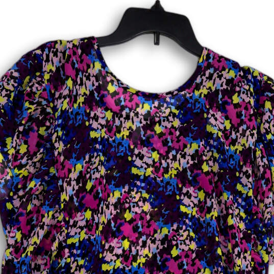 NWT Womens Multicolor Abstract Flutter Sleeve Round Neck Blouse Top Size S image number 4