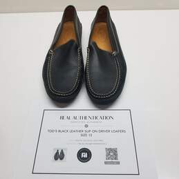 AUTHENTICATED TOD'S Black Leather Slip On Driver Loafers Size 13
