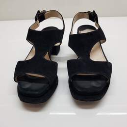 Prada Black Suede Open Toe Block Heeled Sandals Wm Size 35.5 AUTHENTICATED