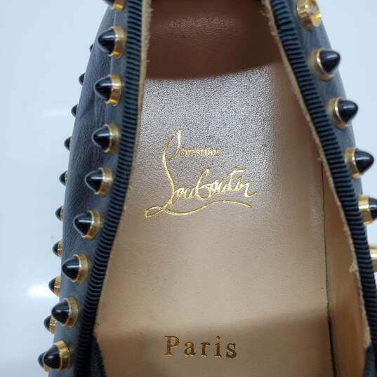 Christian Louboutin Women's Black Leather Spike Pick Slip On Shoe WM Size 37.5 image number 6