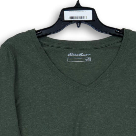 Womens Olive Green V-Neck Short Sleeve Pullover T-Shirt Size XL image number 3