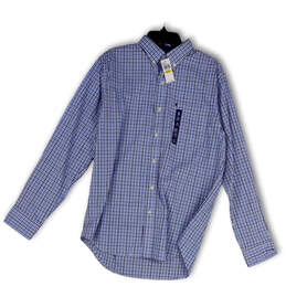 NWT Mens Blue Plaid Collared Long Sleeve Pocket Button-Up Shirt Size M