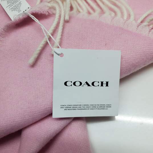 Coach Classic Horse & Carriage Oversized Pink/White/Wool Blend Scarf image number 3