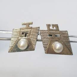 Sterling Silver FW Pearl Monogrammed H.G. Men's Cuff Links 13.0g
