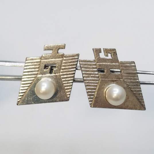 Sterling Silver FW Pearl Monogrammed H.G. Men's Cuff Links 13.0g image number 1