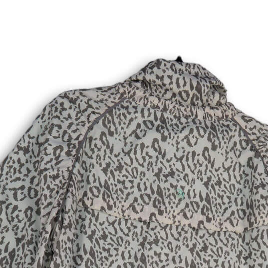 Womens Gray White Animal Print Long Sleeve Ribbed Cuff Full-Zip Jacket Sz M image number 4