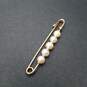 18K Gold FW Pearl Safety Pin /Brooch 3.4g image number 1