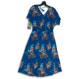 NWT Lildy Womens Blue Floral Smocked V-Neck Tassel Tie Back Maxi Dress Size L/XL
