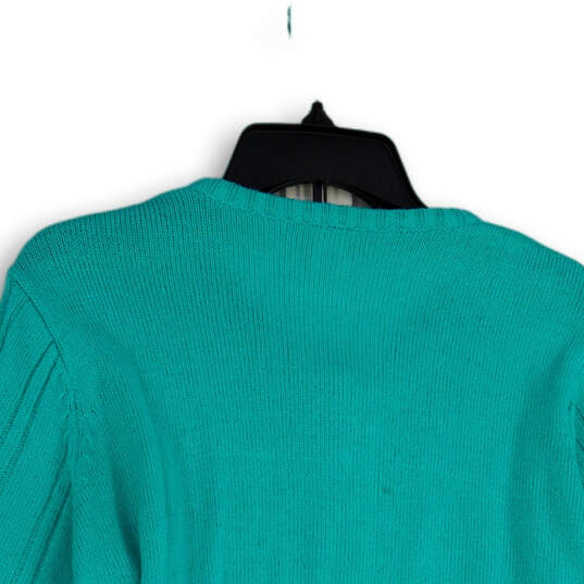 Womens Green Long Sleeve Cable-Knit Button Front Cardigan Sweater Size M image number 4