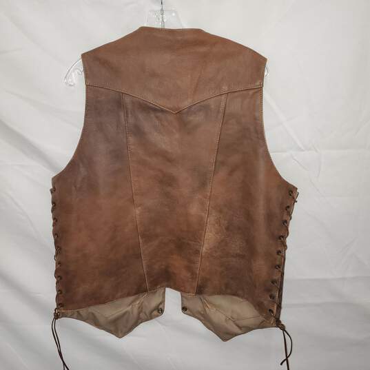 Leather Supreme Brown Button Up Genuine Leather Vest Size 46 image number 2