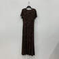 Womens Black Brown Animal Print Ruched Short Sleeve V-Neck Maxi Dress Sz L image number 2