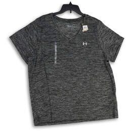 NWT Womens Gray Black Space Dye V-Neck Short Sleeve Pullover T-Shirt Sz 2X