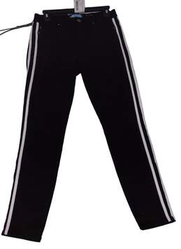Womens Black Striped Dark Wash Button Flat Front Denim Skinny Leg Jeans Size S