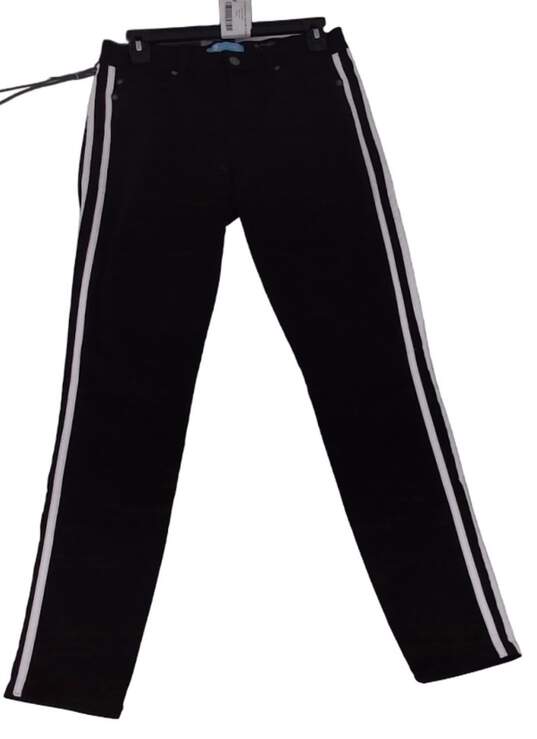 Womens Black Striped Dark Wash Button Flat Front Denim Skinny Leg Jeans Size S image number 1