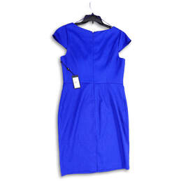 NWT Womens Blue Cap Sleeve V-Neck Back Zip Knee Length Shift Dress Size 14 alternative image