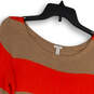 Womens Brown Orange Striped Round Neck Long Sleeve Pullover T-Shirt Size S image number 3