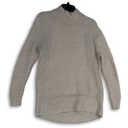 Womens Gray Turtleneck Tight-Knit Long Sleeve Ribbed Pullover Sweater Size S