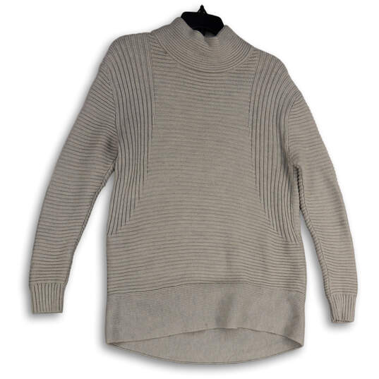 Womens Gray Turtleneck Tight-Knit Long Sleeve Ribbed Pullover Sweater Size S image number 1