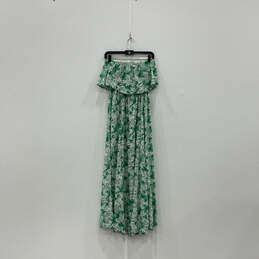 Womens Green Strapless Side Slit Floral Pullover Maxi Dress Size Small