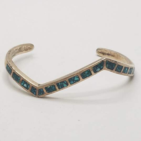 Sterling Silver Turquoise Semi-Inlay 5" Zig-Zag Cuff Bracelet 15.3g image number 2