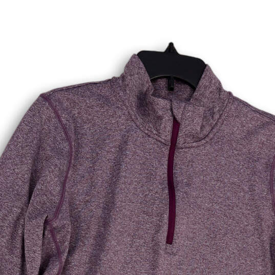 Womens Purple Long Sleeve Mock Neck Quarter Zip Activewear T-Shirt Size L image number 3