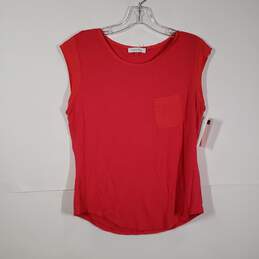 Womens Round Neck Cap Sleeve Chest Pocket Pullover Blouse Top Size Small